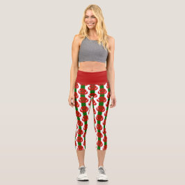 Weihnachtsblumen-rote Rosen gestreift Capri Leggings