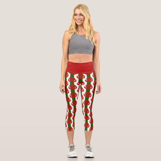 Weihnachtsblumen-rote Rosen gestreift Capri Leggings (Vorderseite)