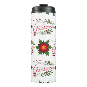 Weihnachtsblumenkranz Wintermuster Blütenblatt Hol Thermosbecher