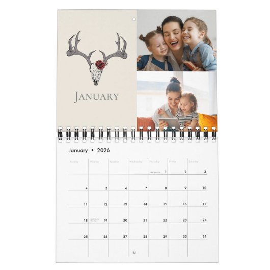 Weihnachtsblumenredeer Hirschschädel Rose Kakteen Kalender (Jan 2026)