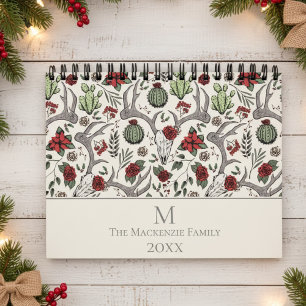 Weihnachtsblumenredeer Hirschschädel Rose Kakteen Kalender