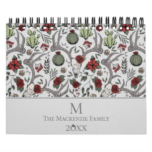 Weihnachtsblumenredeer Hirschschädel Rose Kakteen Kalender