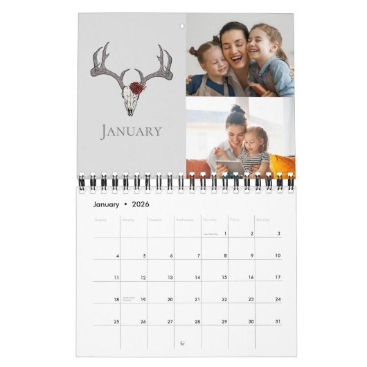 Weihnachtsblumenredeer Hirschschädel Rose Kakteen Kalender (Jan 2026)