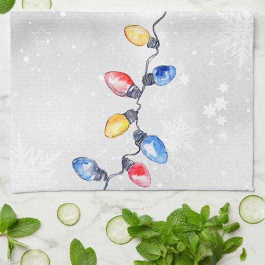 Weihnachtsblüten, Lichter mit String, Urlaub Geschirrtuch (Gefaltet)