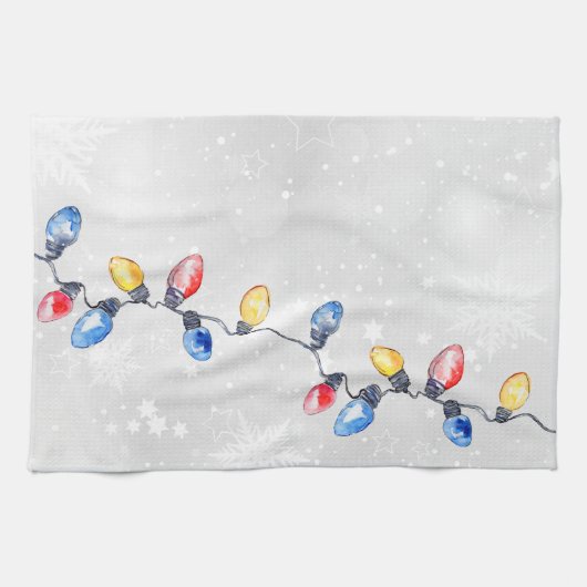 Weihnachtsblüten, Lichter mit String, Urlaub Geschirrtuch (Horizontal)