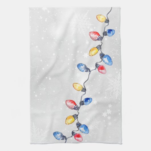 Weihnachtsblüten, Lichter mit String, Urlaub Geschirrtuch (Vertikal)