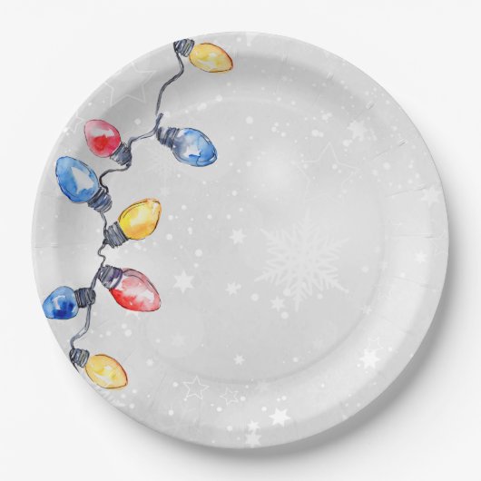 Weihnachtsblüten, Lichter mit String, Urlaub Pappteller (Vorderseite)