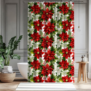 Weihnachtsblüten-Vorhang Poinsettie Badezimmer-Sti Duschvorhang