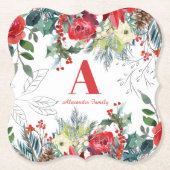 Weihnachtsblütenfamilie mit Monogramm Untersetzer (Vorderseite)