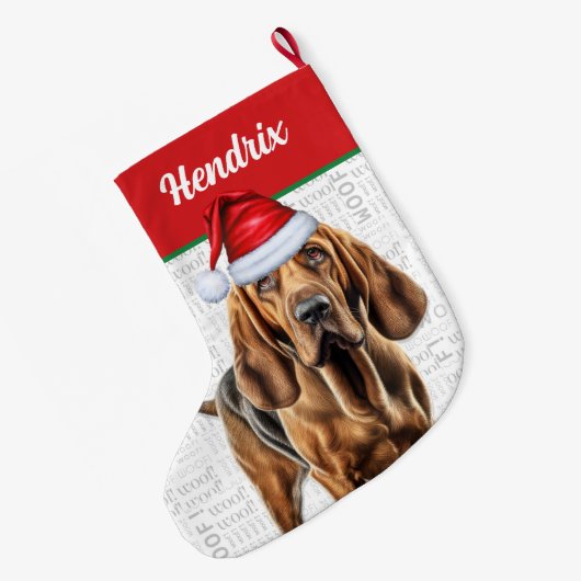 Weihnachtsblutschwund mit Name Woof Background Großer Weihnachtsstrumpf (Rückseite (Hängend))