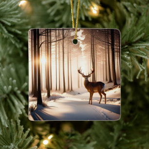Weihnachtsbock im Winterwald Keramikornament