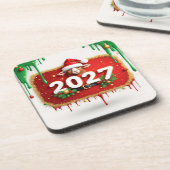 Weihnachtsbock mit Immergrünem Kranz Getränkeuntersetzer (Linke Seite)