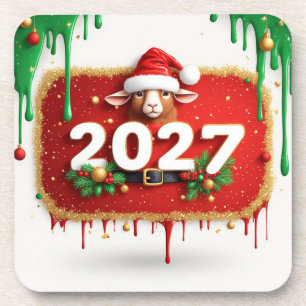 Weihnachtsbock mit Immergrünem Kranz Getränkeuntersetzer