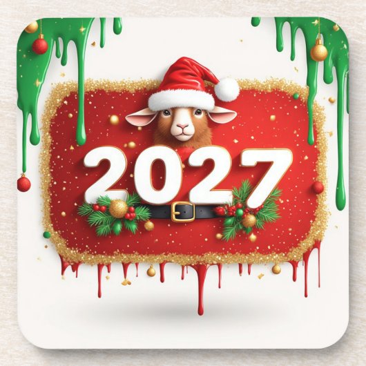 Weihnachtsbock mit Immergrünem Kranz Getränkeuntersetzer (Vorderseite)
