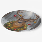 Weihnachtsbock mit leuchtendem Kranz Pappteller (Schrägansicht)