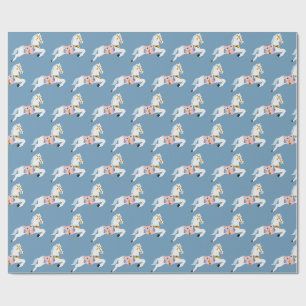 Weihnachtsbonbon-Pferde-Muster blau Geschenkpapier