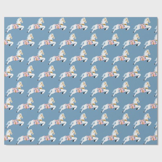 Weihnachtsbonbon-Pferde-Muster blau Geschenkpapier (Flach)
