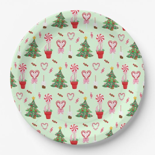 Weihnachtsbonbonbäume-Muster Pappteller (Vorderseite)