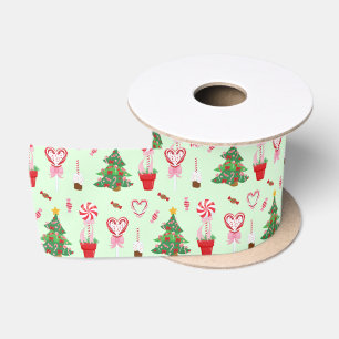 Weihnachtsbonbonbäume-Muster Satinband