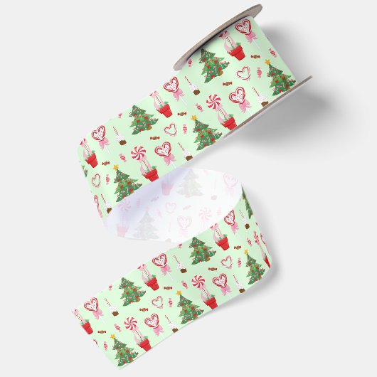 Weihnachtsbonbonbäume-Muster Satinband (Rückseite)