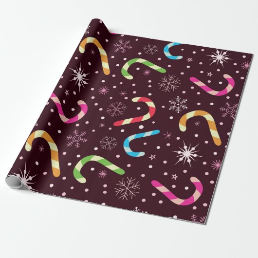 Weihnachtsbonbons und Schneeflocken Geschenkpapier (Ungerollt)