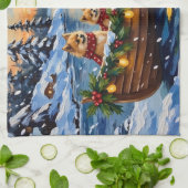 Weihnachtsboot-Feier mit Pomeranian Geschirrtuch (Gefaltet)