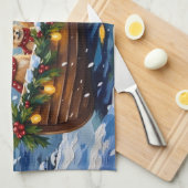 Weihnachtsboot-Feier mit Pomeranian Geschirrtuch (Viertel Falte)