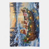 Weihnachtsboot-Feier mit Pomeranian Geschirrtuch (Vertikal)