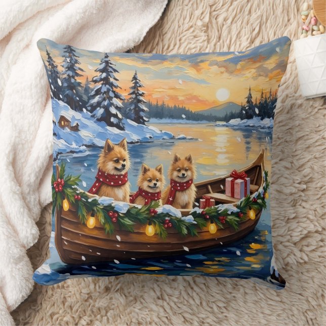 Weihnachtsboot-Feier mit Pomeranian Kissen (Decke)