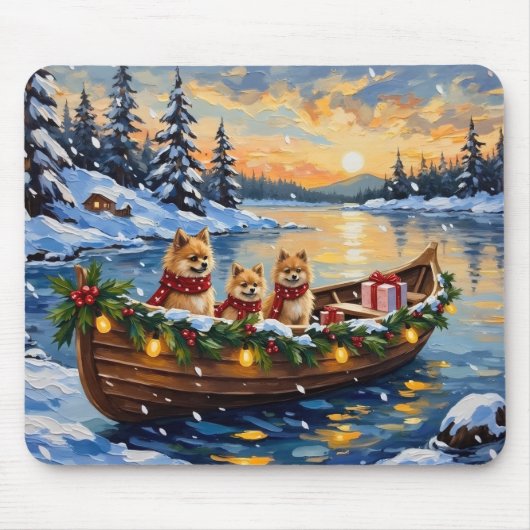 Weihnachtsboot-Feier mit Pomeranian Mousepad (Vorne)