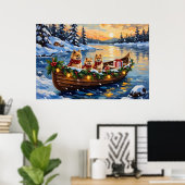 Weihnachtsboot-Feier mit Pomeranian Poster (Heimbüro)