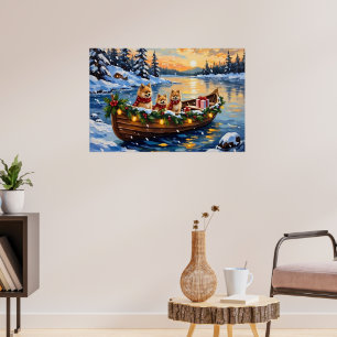 Weihnachtsboot-Feier mit Pomeranian Poster