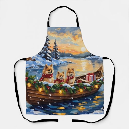 Weihnachtsboot-Feier mit Pomeranian Schürze (Vorderseite)