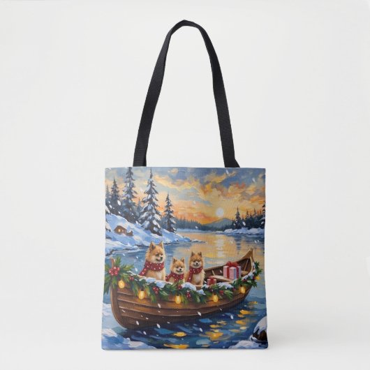 Weihnachtsboot-Feier mit Pomeranian Tasche (Vorderseite)