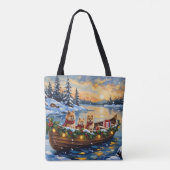 Weihnachtsboot-Feier mit Pomeranian Tasche (Rückseite)