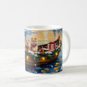 Weihnachtsboot-Feiertag der Pomeranian Kaffeetasse (VorderseiteRechts)