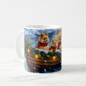 Weihnachtsboot-Feiertag der Pomeranian Kaffeetasse (Vorderseite Links)