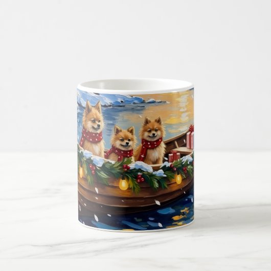 Weihnachtsboot-Feiertag der Pomeranian Kaffeetasse (Mittel)