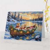 Weihnachtsboot-Feiertag der Pomeranian Karte (Gelbe Blume)
