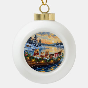 Weihnachtsboot-Feiertage der Pomeranian Keramik Kugel-Ornament
