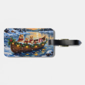 Weihnachtsboot-Feiertage mit Pomeranian Gepäckanhänger (Rückseite horizontal)