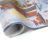 Weihnachtsboot im Schnee Geschenkpapier (Rolleneckpunkt)