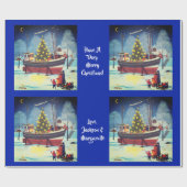 Weihnachtsboot in den Lichtern Geschenkpapier (Flach)