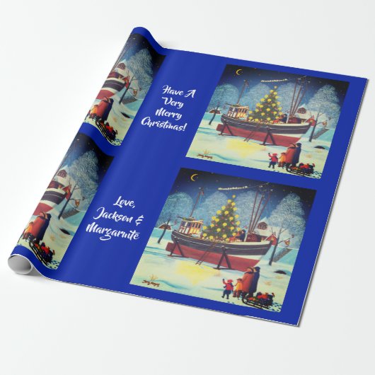 Weihnachtsboot in den Lichtern Geschenkpapier (Ungerollt)