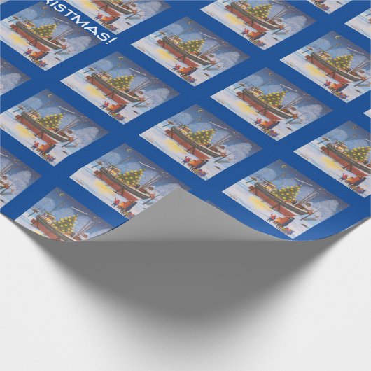 Weihnachtsboot in Snow  Geschenkpapier (Ecke)