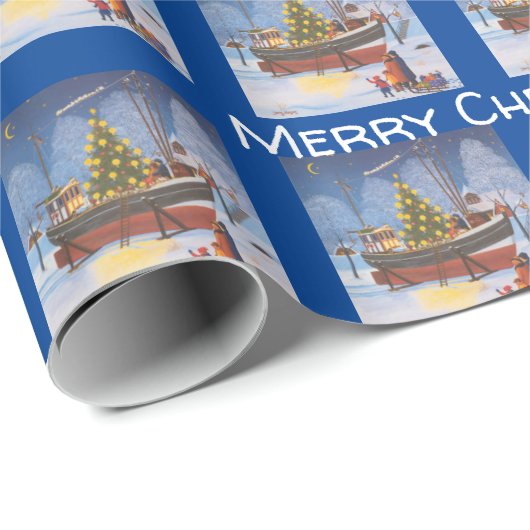 Weihnachtsboot in Snow Geschenkpapier (Rolleneckpunkt)