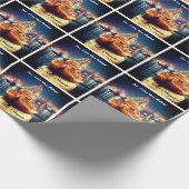 Weihnachtsboot mit goldenen Lichtern Geschenkpapier (Ecke)