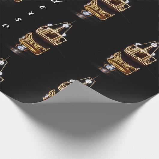 Weihnachtsboot mit goldener Beleuchtung Geschenkpapier (Ecke)