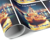 Weihnachtsboot mit goldener Beleuchtung Geschenkpapier (Rolleneckpunkt)