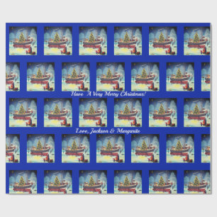 Weihnachtsboot mit Licht und Schnee Geschenkpapier